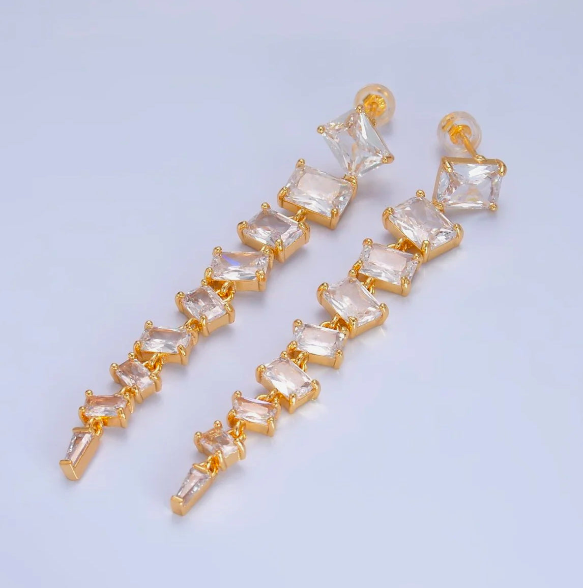 Clear Long Baguette Earrings