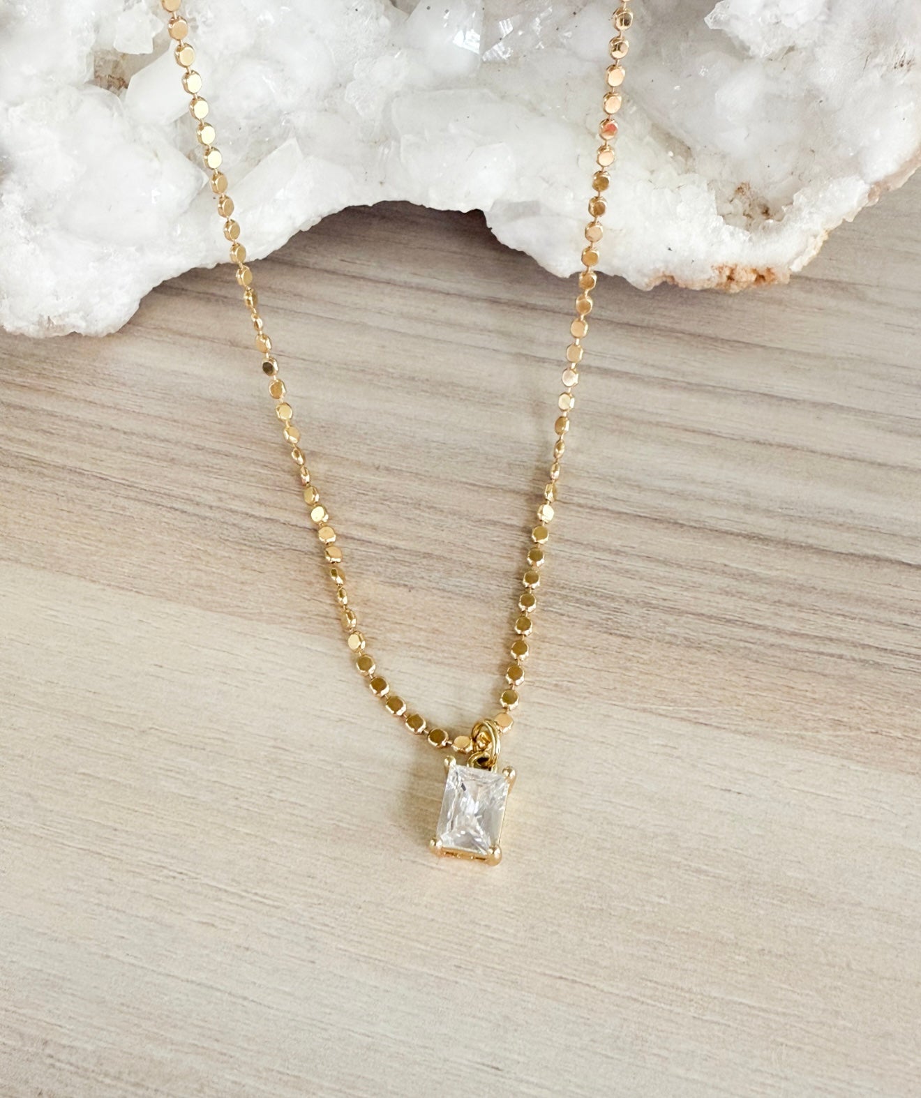 Square Zirconia militar Flat Necklace