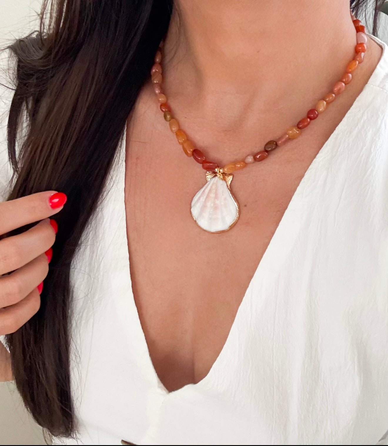 Orange Sea Shell Necklace