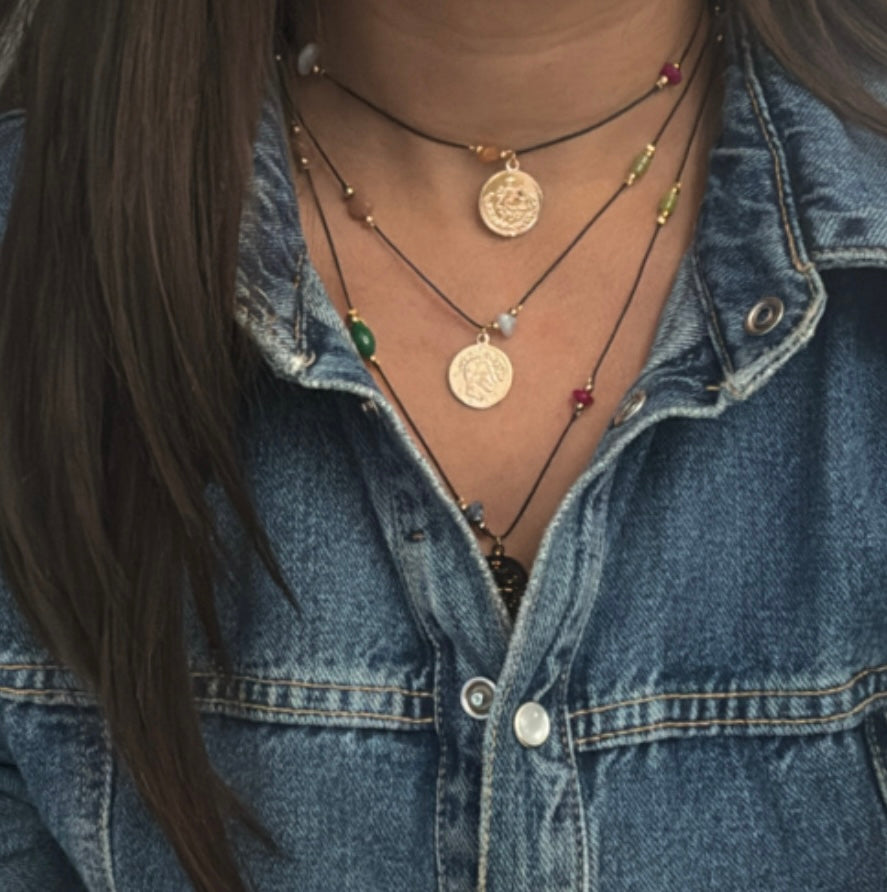 2 in 1 Natural Stones & Coin Long Necklace/Bracelet