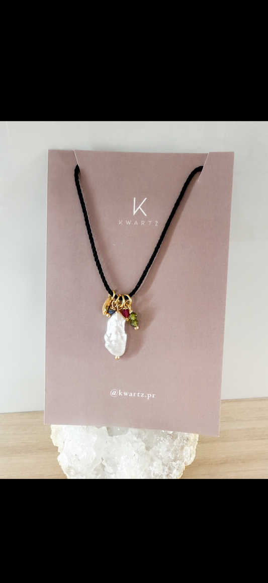 Barroque Pearl Cord Necklace (Black)