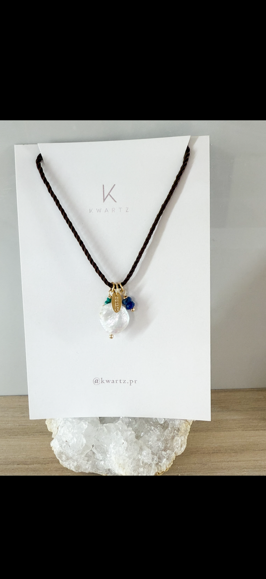 Coin Pearl Cord Necklace (Brown)
