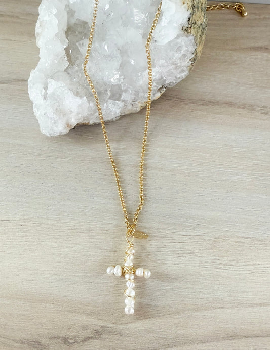 Natural Pearl Cross Necklace