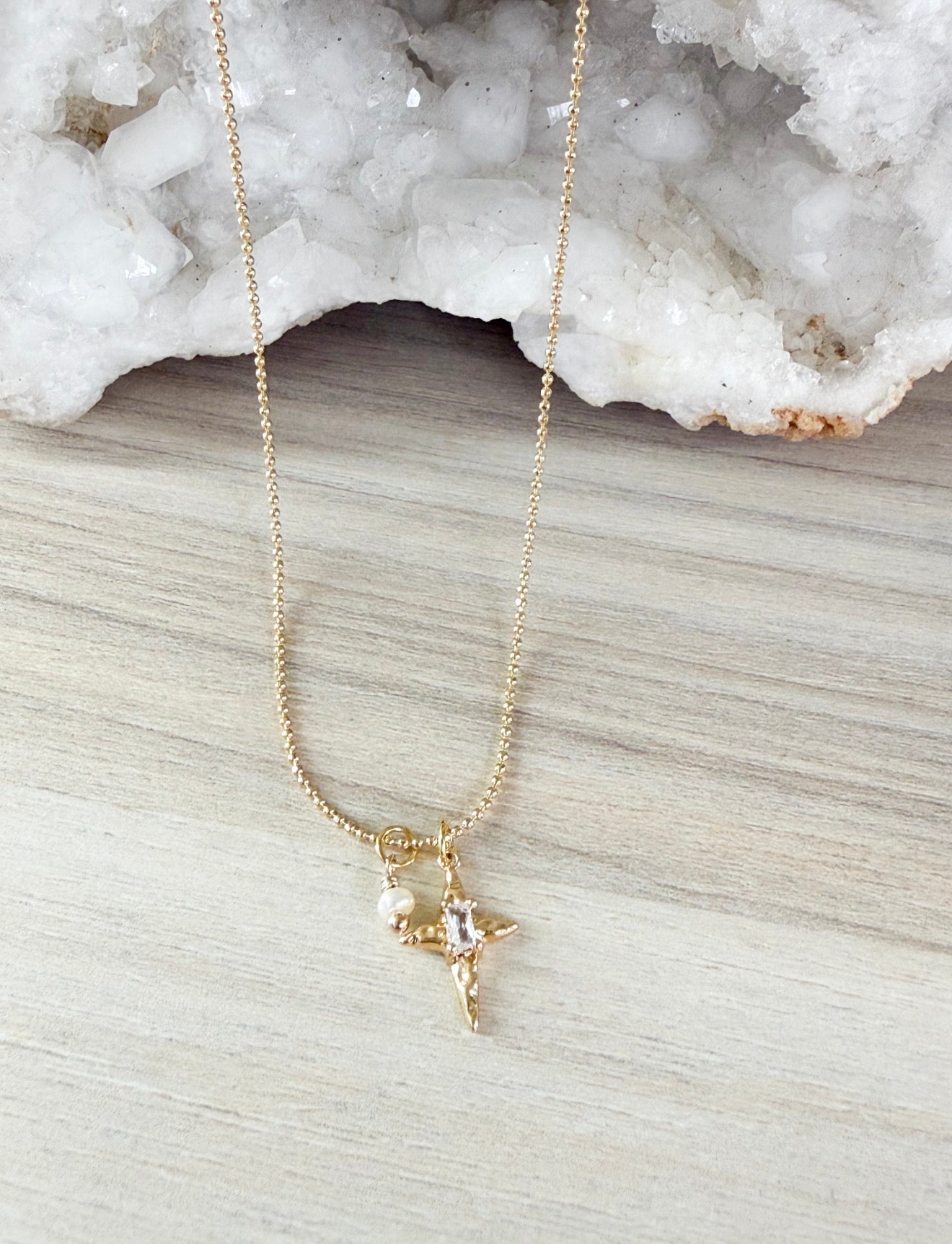 Cross & Mini  Pearl Necklace