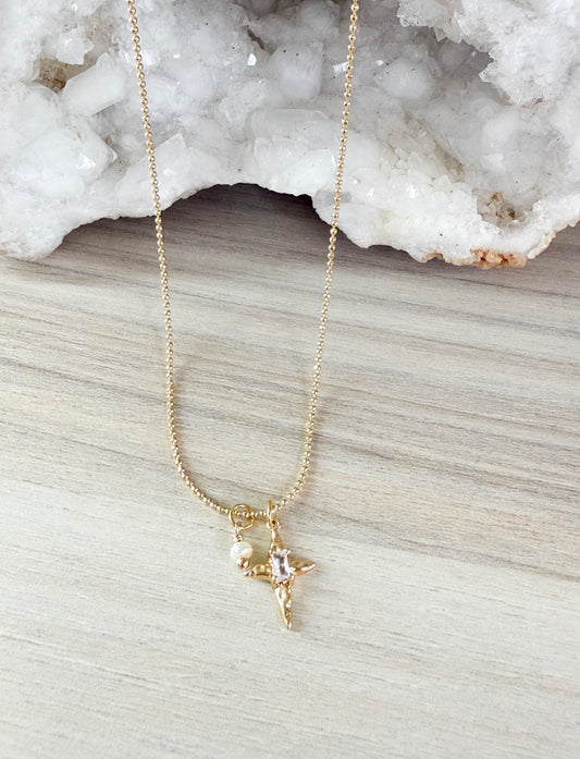 Cross & Mini  Pearl Necklace