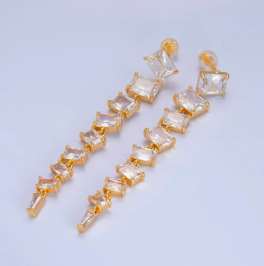 Clear Long Baguette Earrings