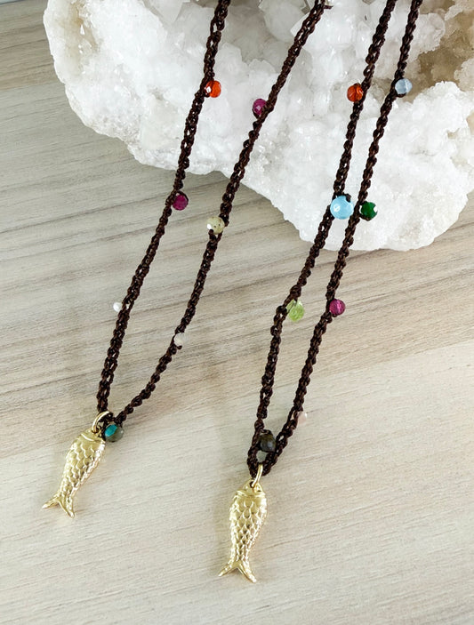 Crochet multicolor fish Necklace
