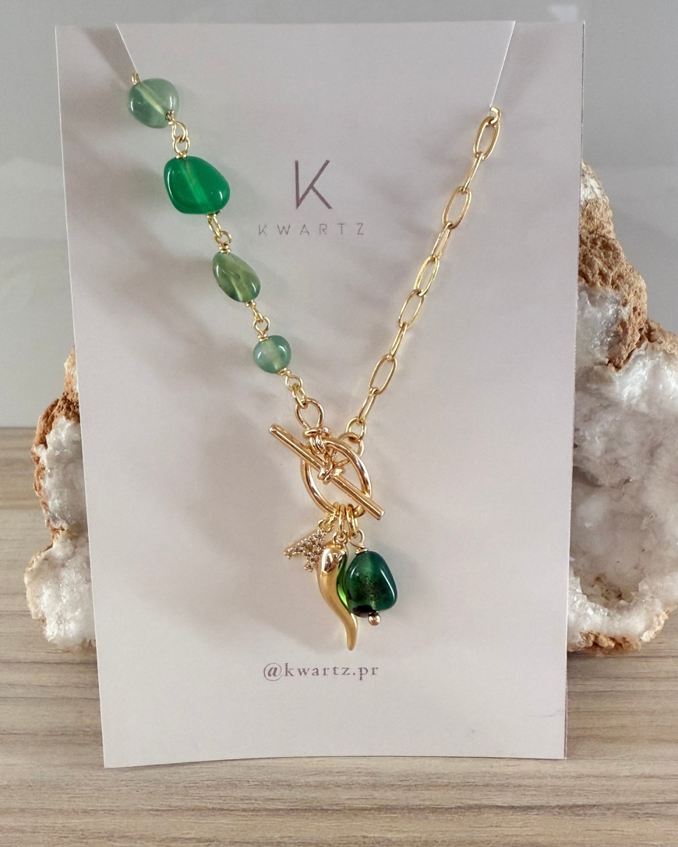 Green Agate & Letter Necklace