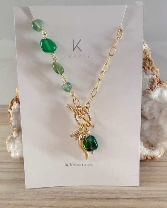 Green Agate & Letter Necklace