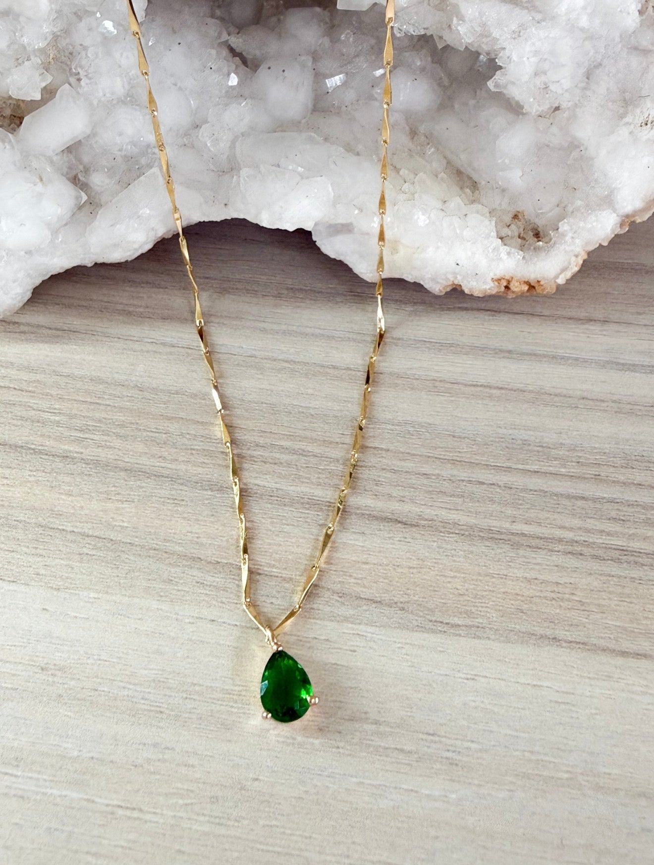 Zirconia Green Drop Necklace