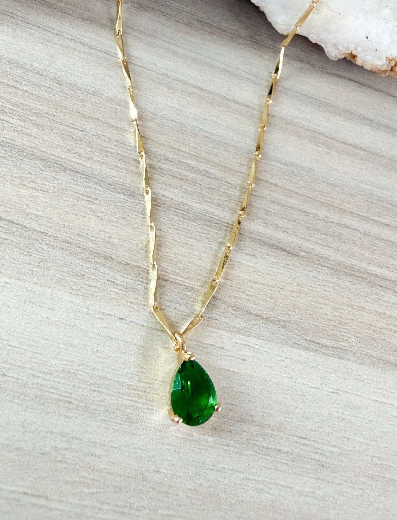 Zirconia Green Drop Necklace